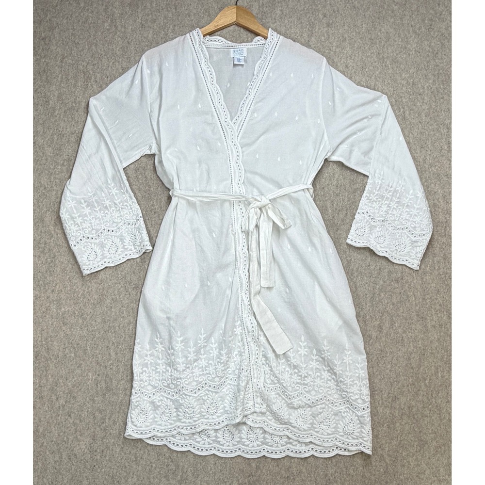Sigrid Olsen Robe Womens Medium White Coastal Boho Eyelet Cottagecore Victorian